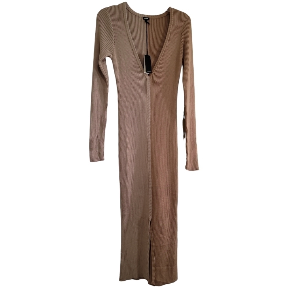 NWT Monrow Cardi Two-Tone Rib Knit Midi Dress Large Color-block Modal Cotton Tan - Picture 4 of 9